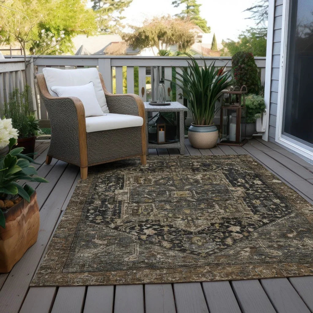 LOOMLAN Rugs Clarina Brown Washable Indoor-Outdoor Rug