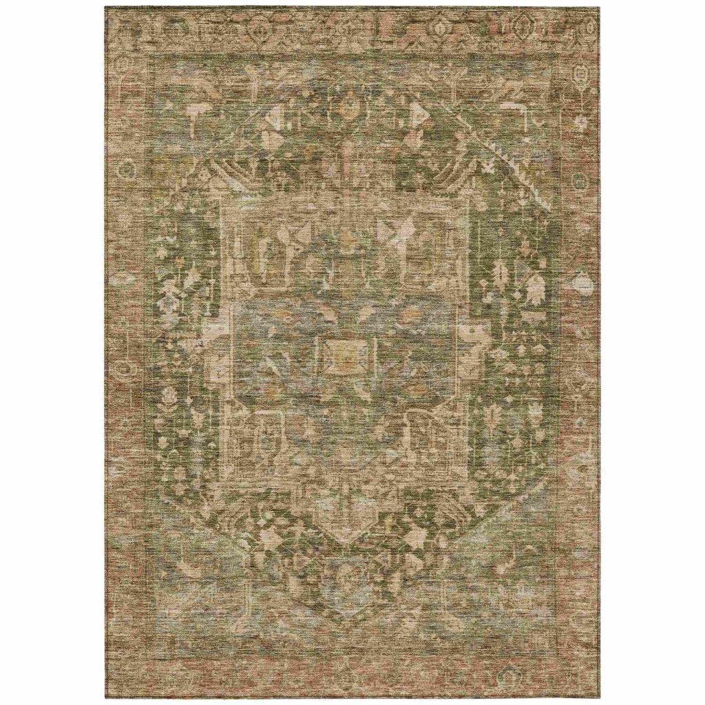 LOOMLAN Rugs Clarina Green Washable Indoor-Outdoor Rug