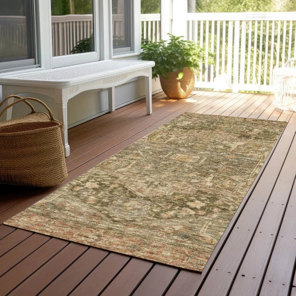 LOOMLAN Rugs Clarina Green Washable Indoor-Outdoor Rug