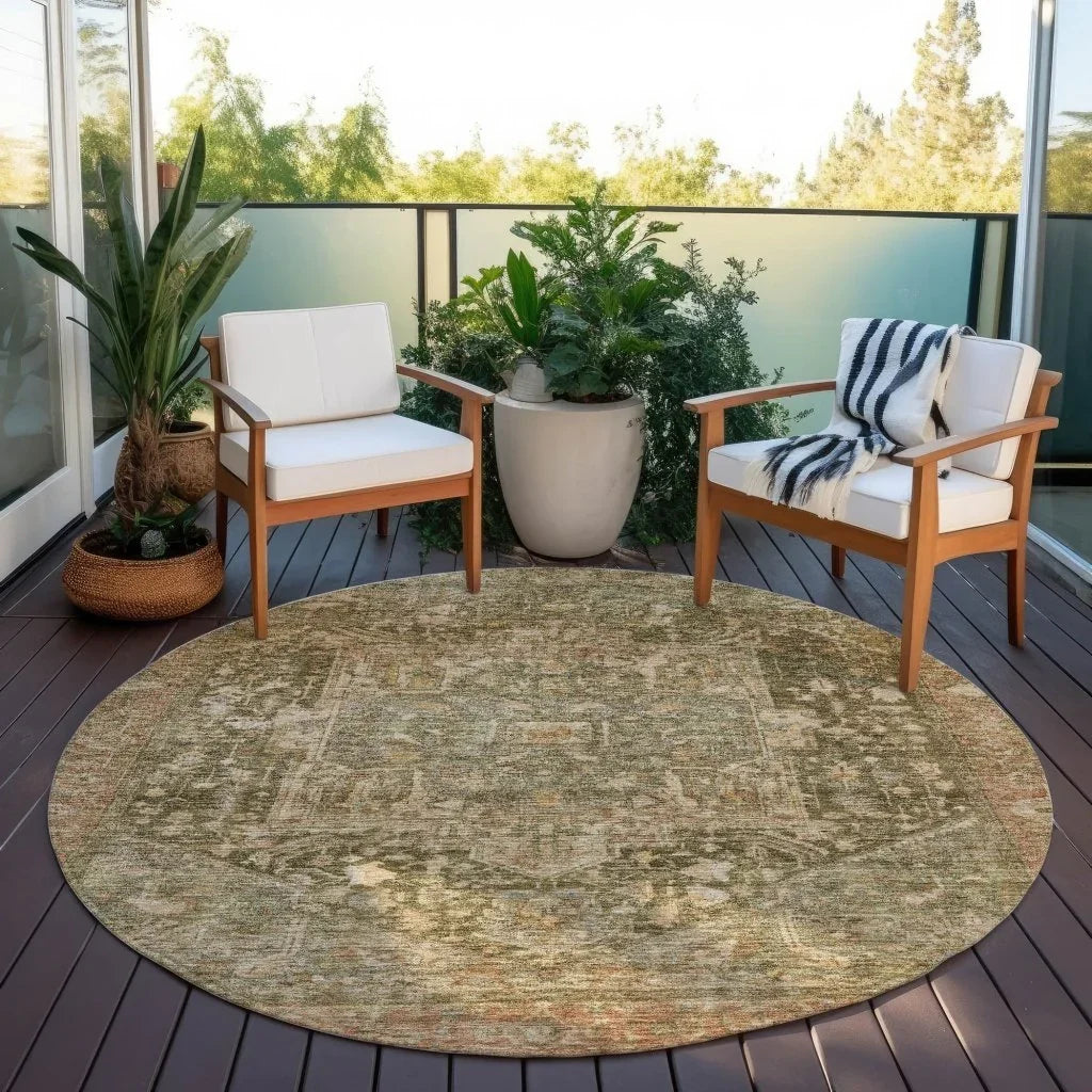 LOOMLAN Rugs Clarina Green Washable Indoor-Outdoor Rug