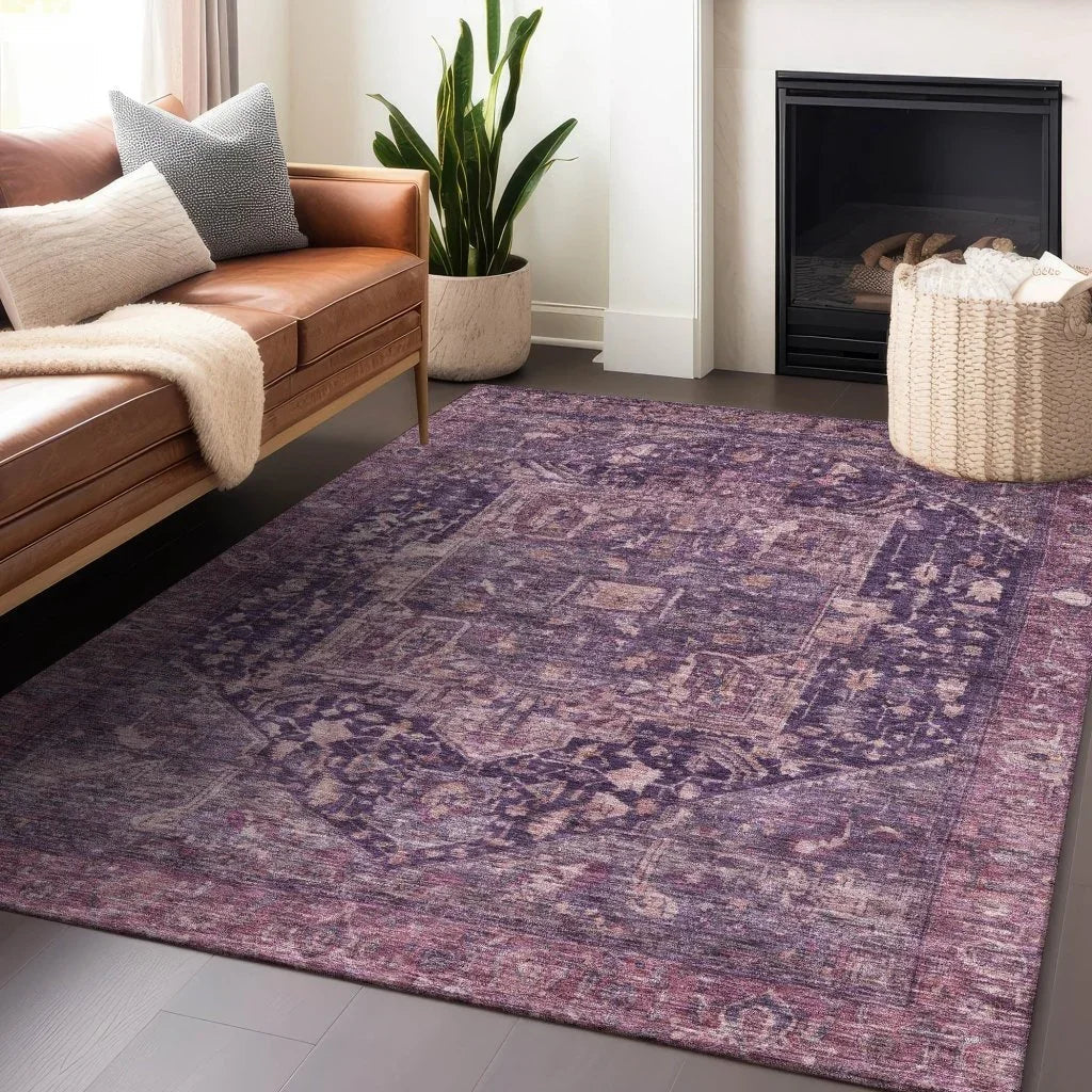 LOOMLAN Rugs Clarina Purple Washable Indoor-Outdoor Rug