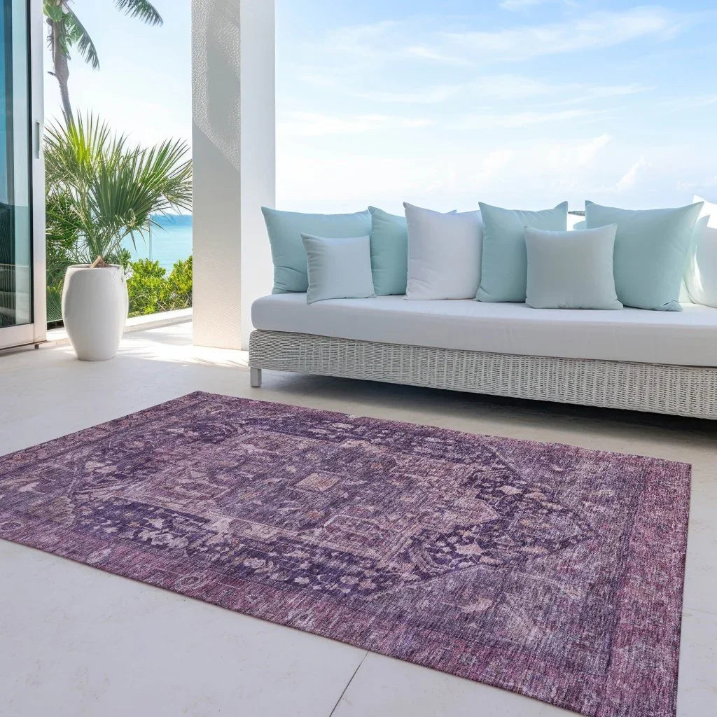 LOOMLAN Rugs Clarina Purple Washable Indoor-Outdoor Rug