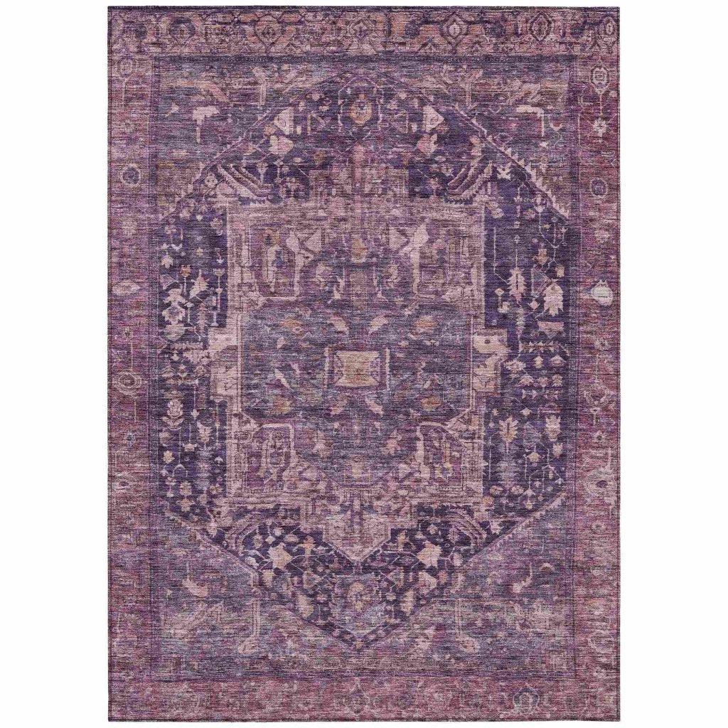 LOOMLAN Rugs Clarina Purple Washable Indoor-Outdoor Rug
