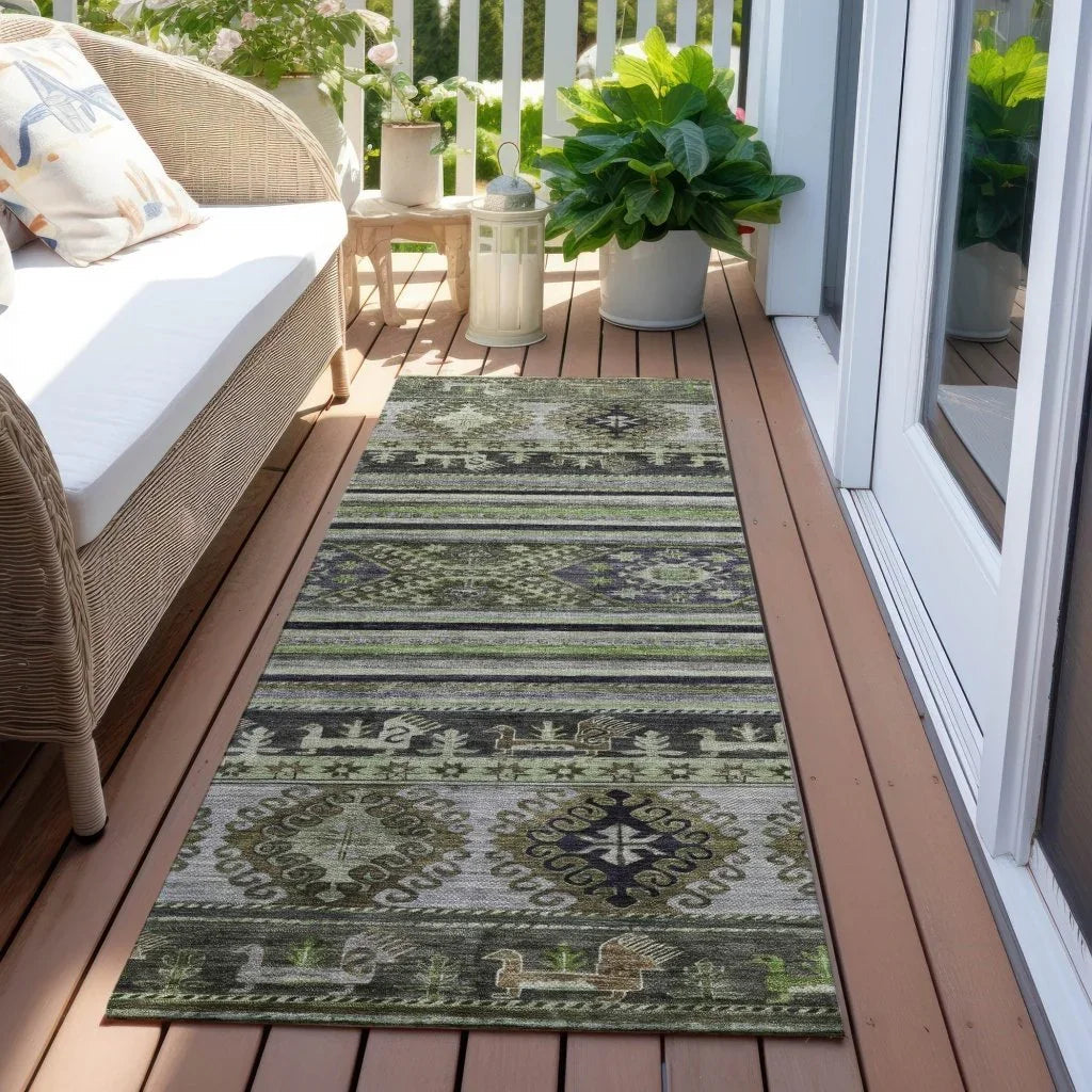 LOOMLAN Rugs Claritha Green Washable Indoor-Outdoor Rug