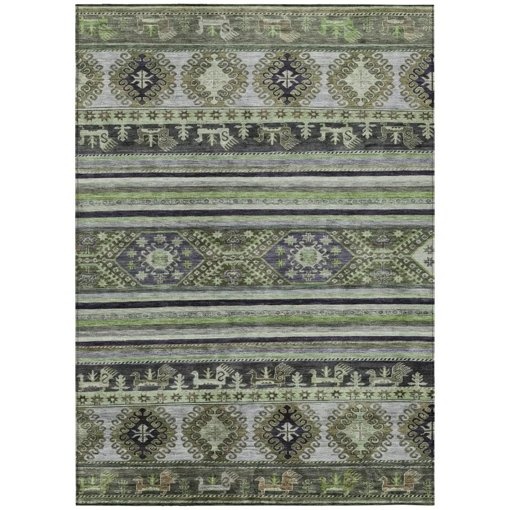 LOOMLAN Rugs Claritha Green Washable Indoor-Outdoor Rug