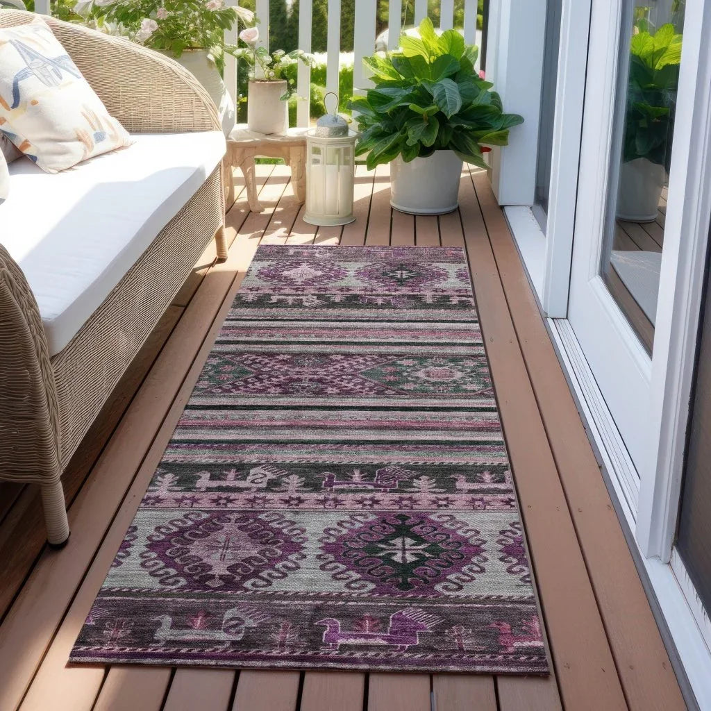 LOOMLAN Rugs Claritha Purple Washable Indoor-Outdoor Rug