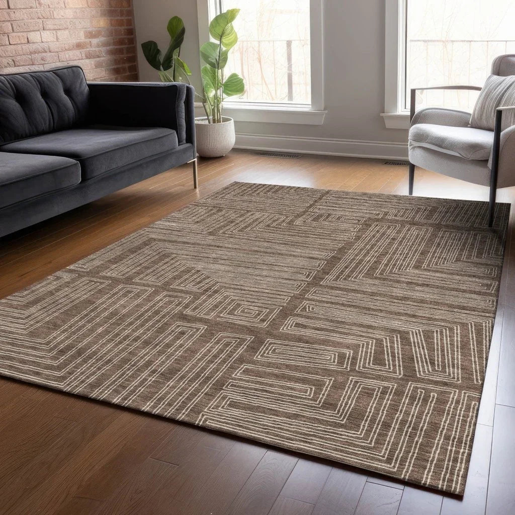 LOOMLAN Rugs Clayra Brown Washable Indoor-Outdoor Rug