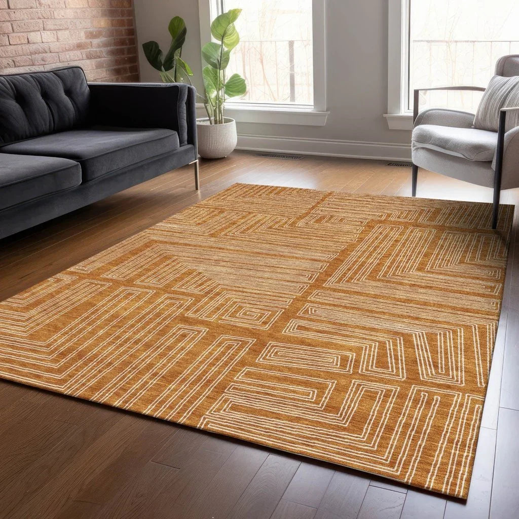 LOOMLAN Rugs Clayra Orange Washable Indoor-Outdoor Rug