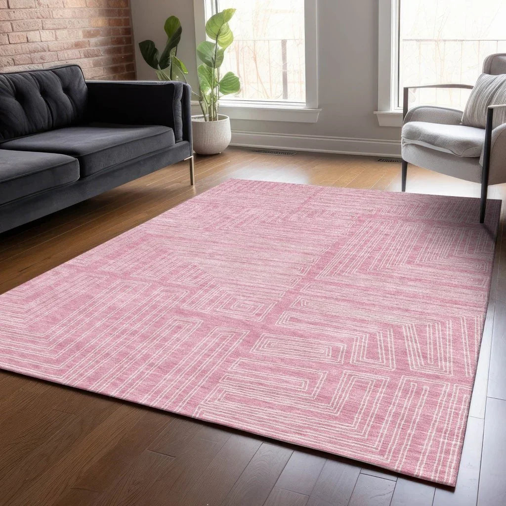 LOOMLAN Rugs Clayra Pink Washable Indoor-Outdoor Rug