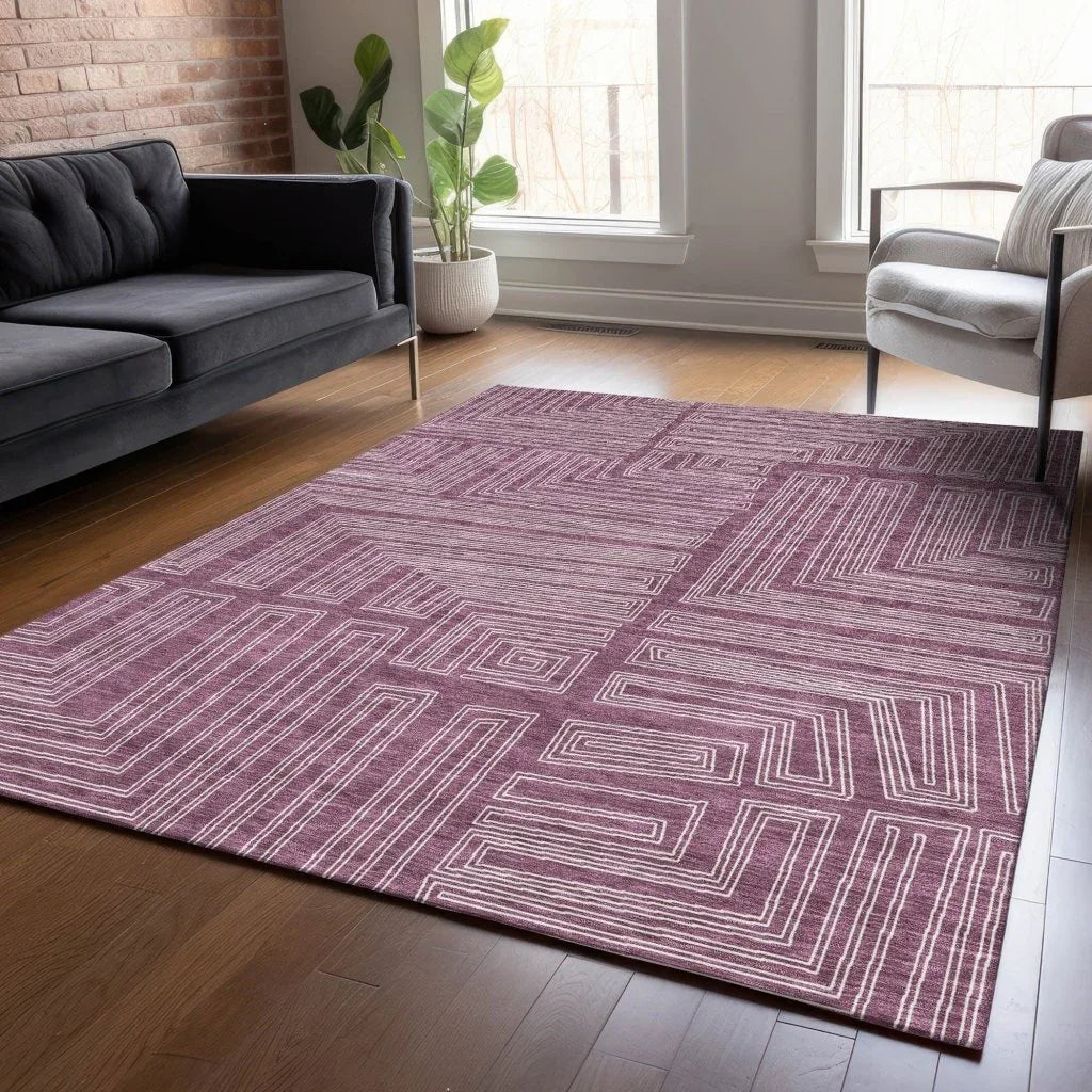 LOOMLAN Rugs Clayra Purple Washable Indoor-Outdoor Rug