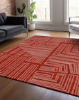 LOOMLAN Rugs Clayra Red Washable Indoor-Outdoor Rug