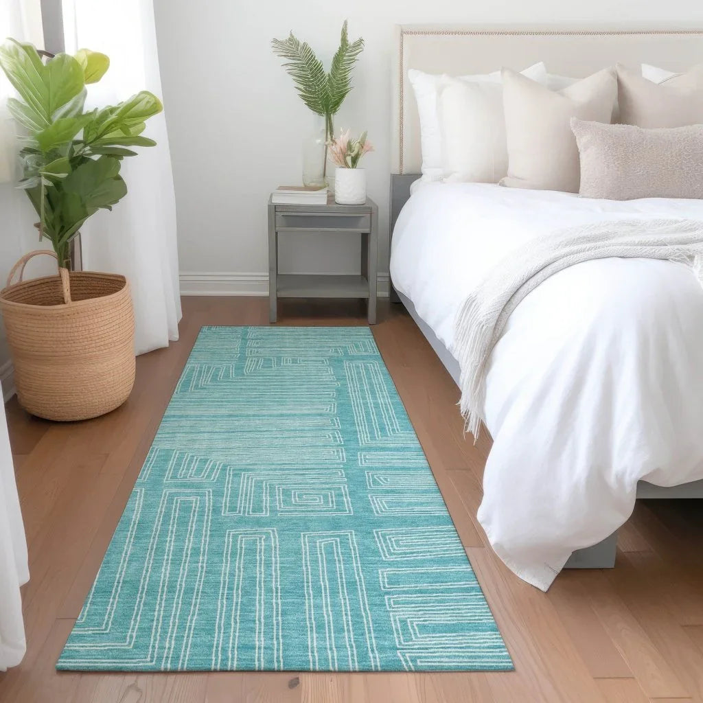 LOOMLAN Rugs Clayra Teal Washable Indoor-Outdoor Rug