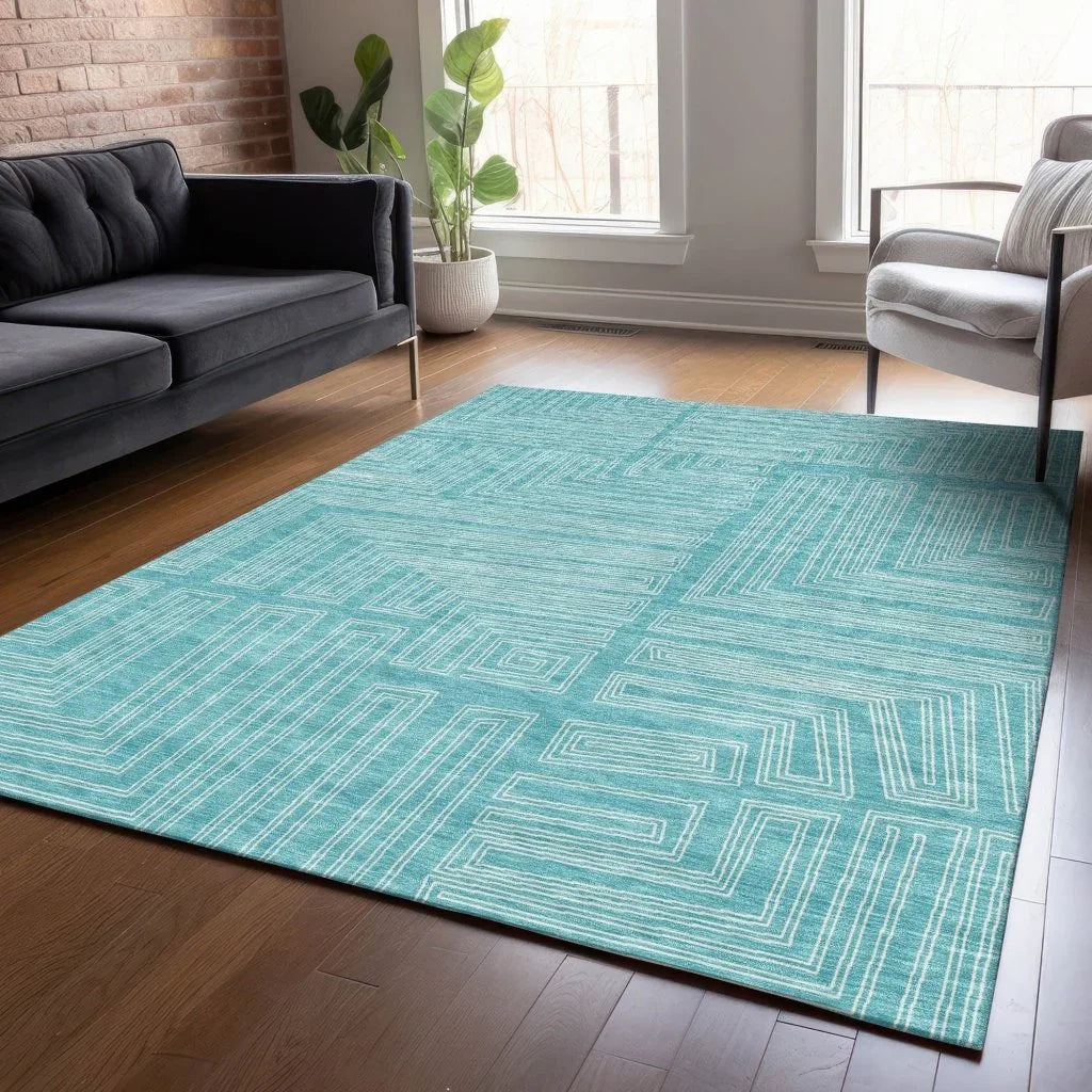 LOOMLAN Rugs Clayra Teal Washable Indoor-Outdoor Rug