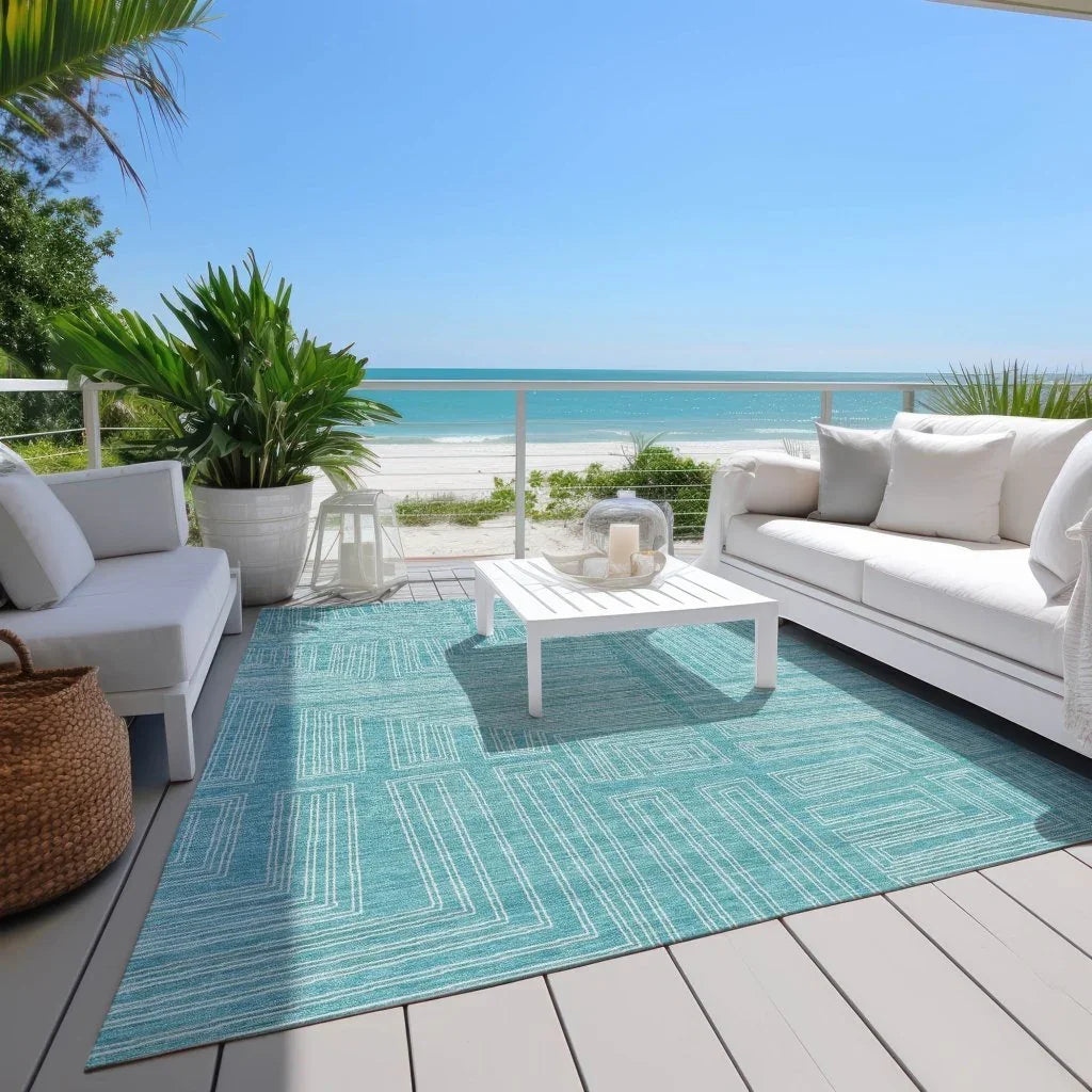 LOOMLAN Rugs Clayra Teal Washable Indoor-Outdoor Rug