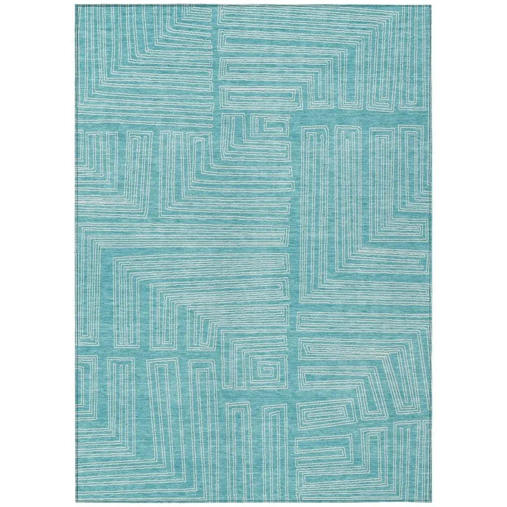 LOOMLAN Rugs Clayra Teal Washable Indoor-Outdoor Rug