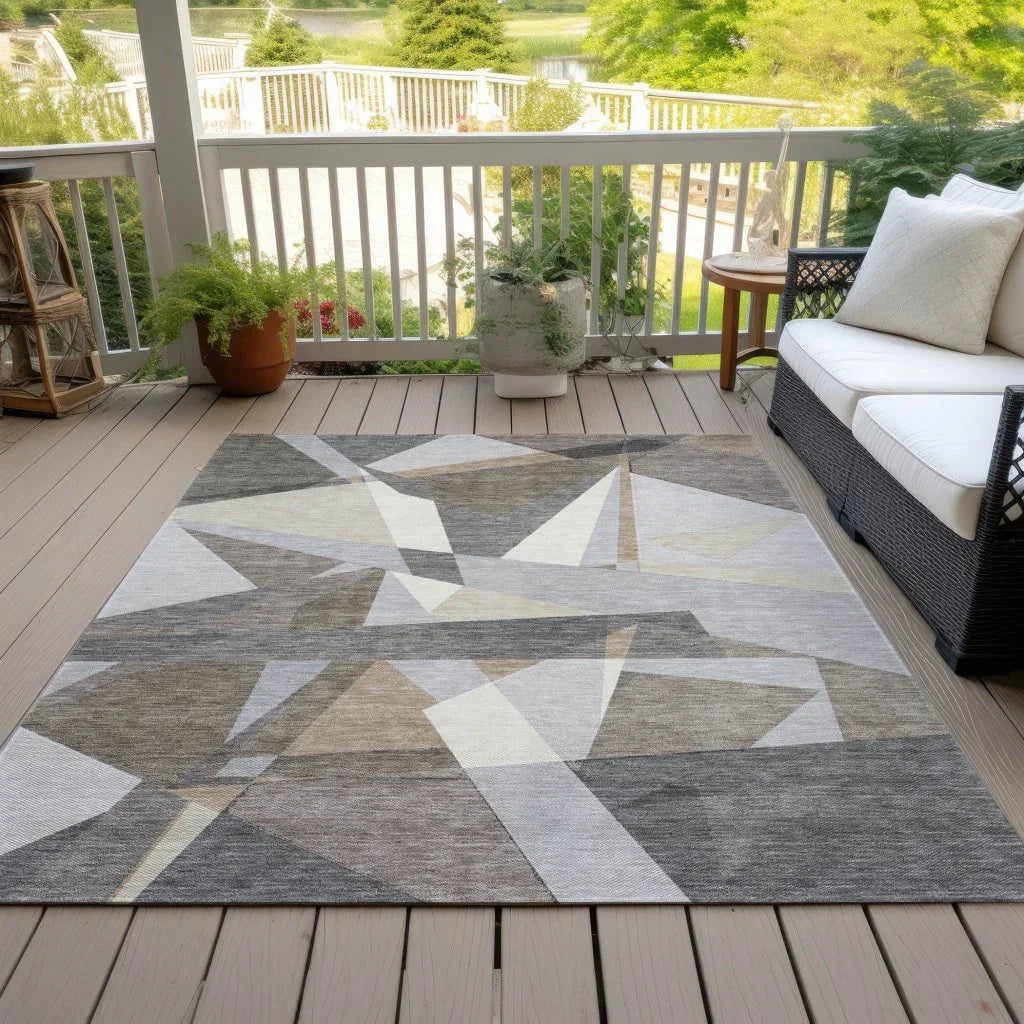LOOMLAN Rugs Contoure Brown Washable Indoor-Outdoor Rug