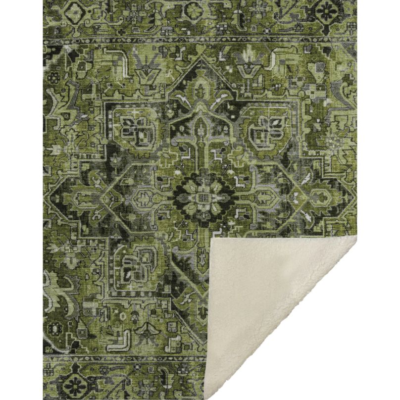 Oriental Green Washable Indoor-Outdoor Rug