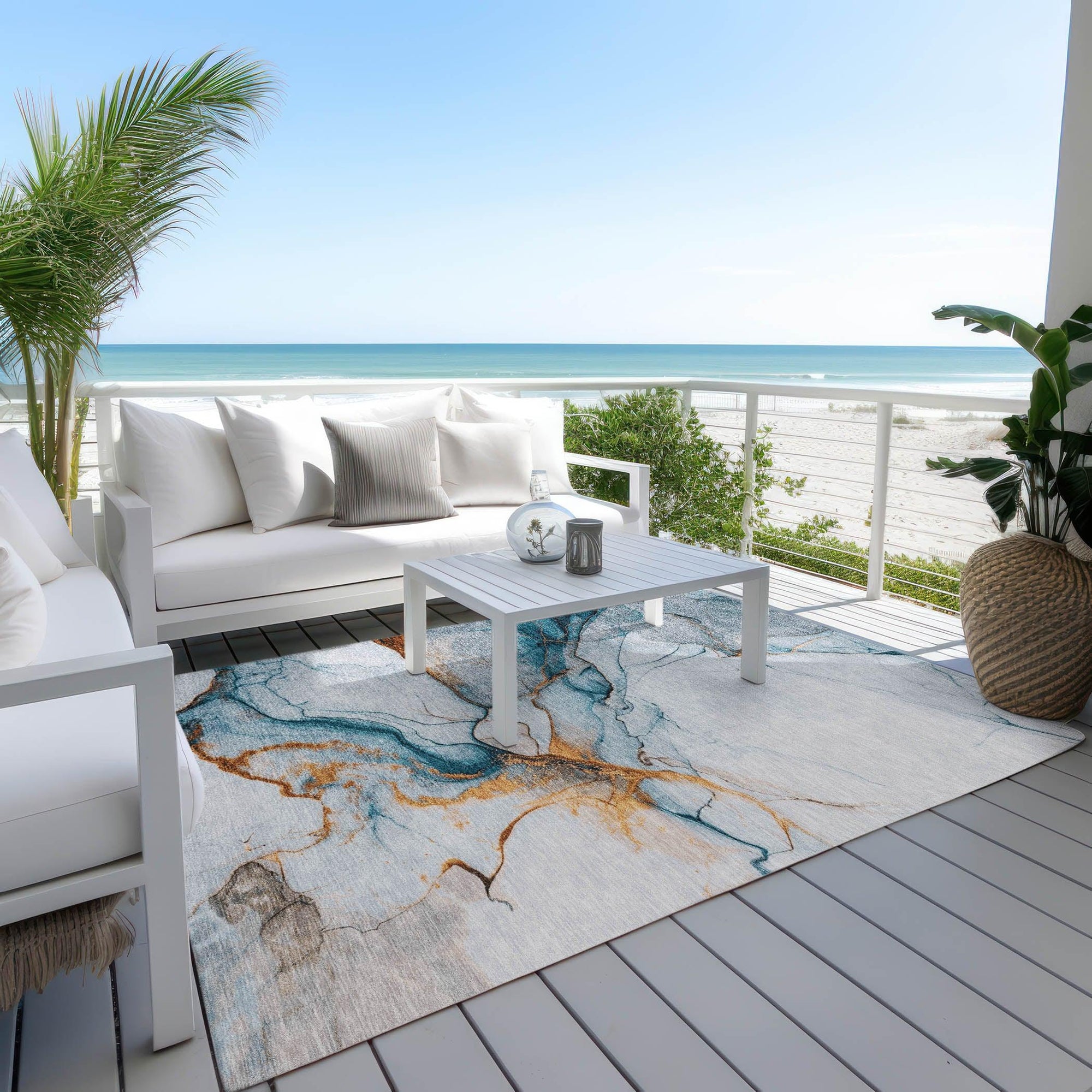 LOOMLAN Rugs Daeanor Blue Washable Indoor-Outdoor Rug