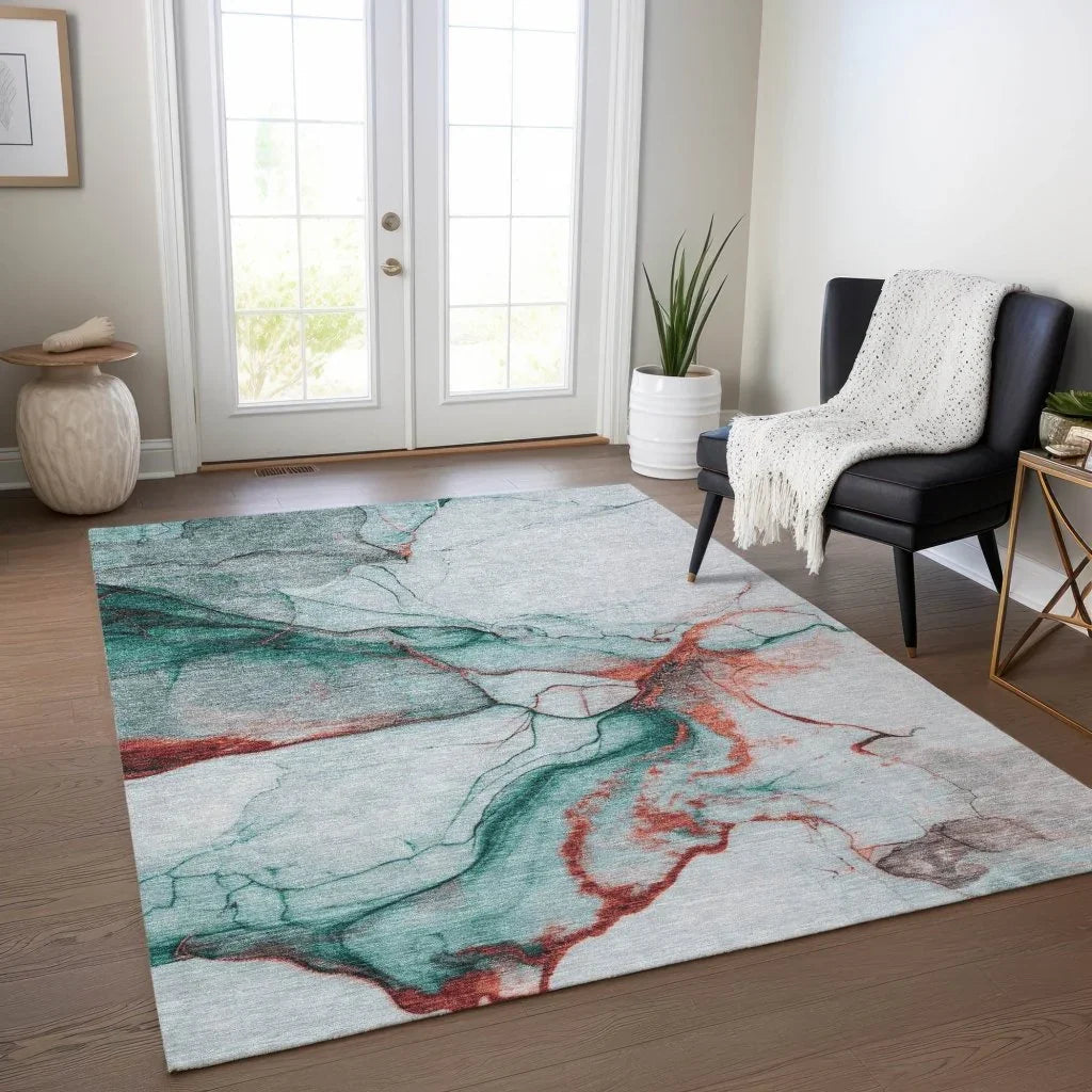 LOOMLAN Rugs Daeanor Teal Washable Indoor-Outdoor Rug