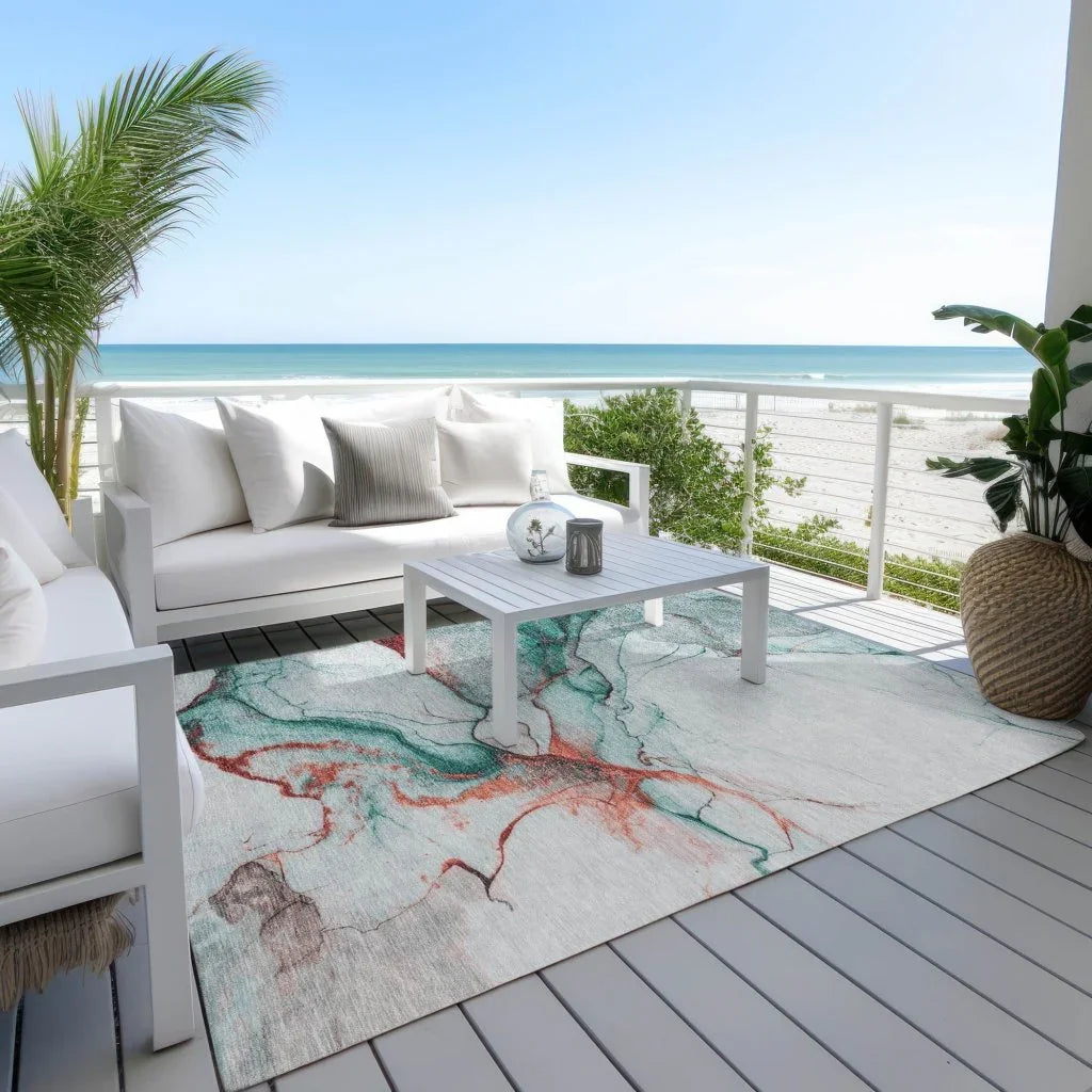 LOOMLAN Rugs Daeanor Teal Washable Indoor-Outdoor Rug