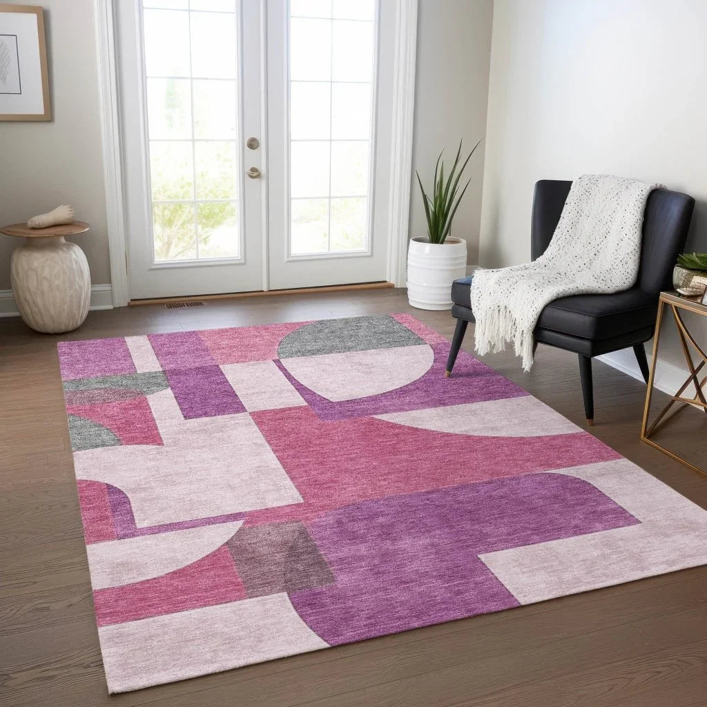 LOOMLAN Rugs Daeel Pink Washable Indoor-Outdoor Rug