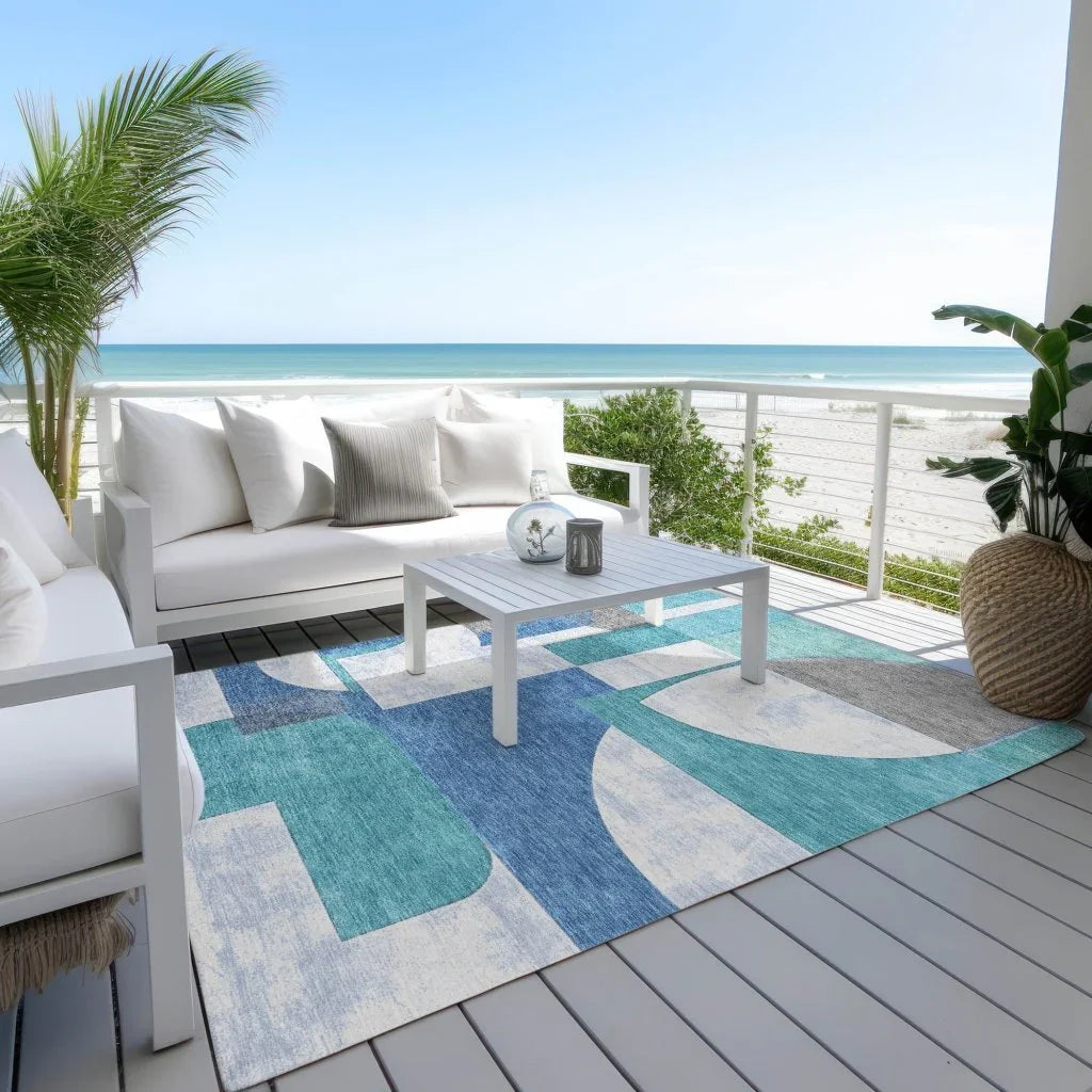 LOOMLAN Rugs Daeel Teal Washable Indoor-Outdoor Rug