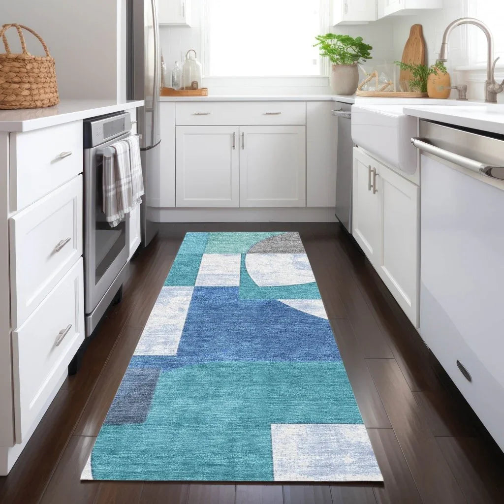 LOOMLAN Rugs Daeel Teal Washable Indoor-Outdoor Rug