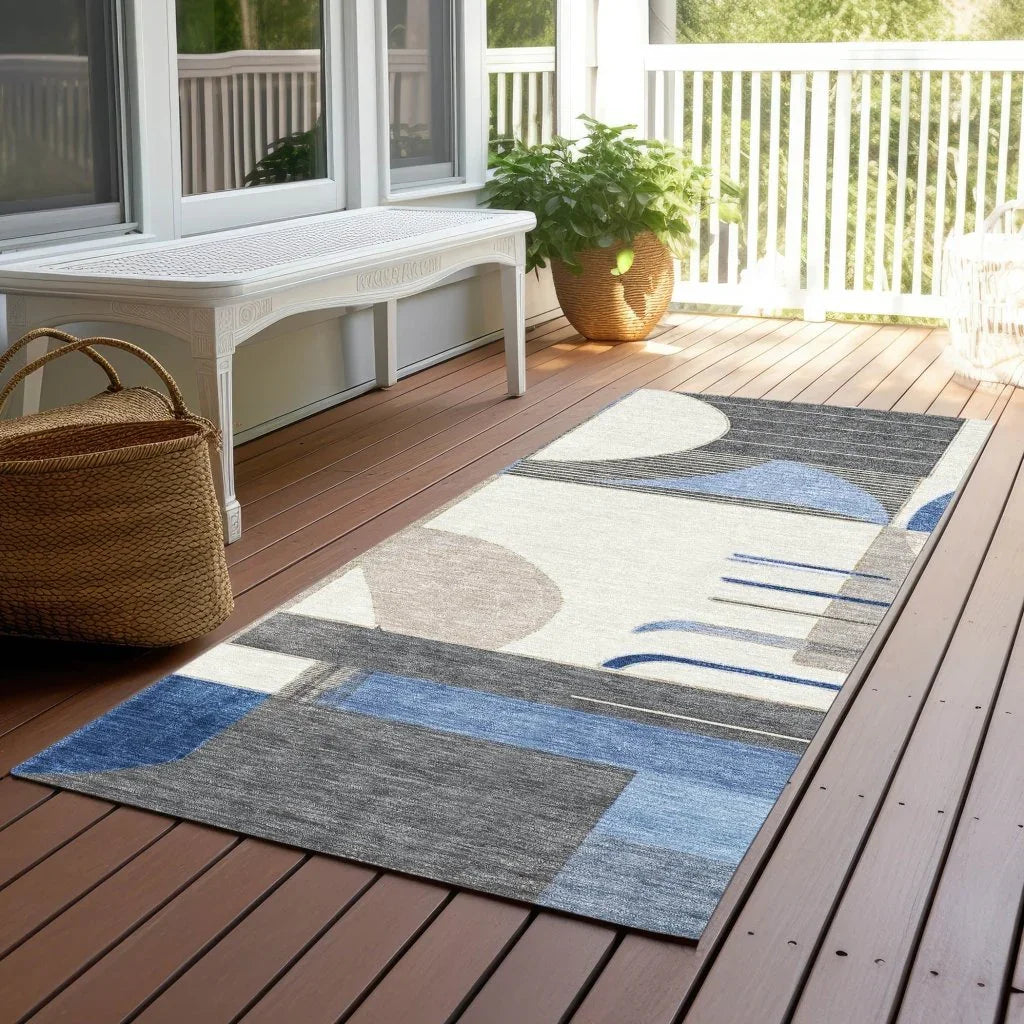 LOOMLAN Rugs Daeira Blue Washable Indoor-Outdoor Rug