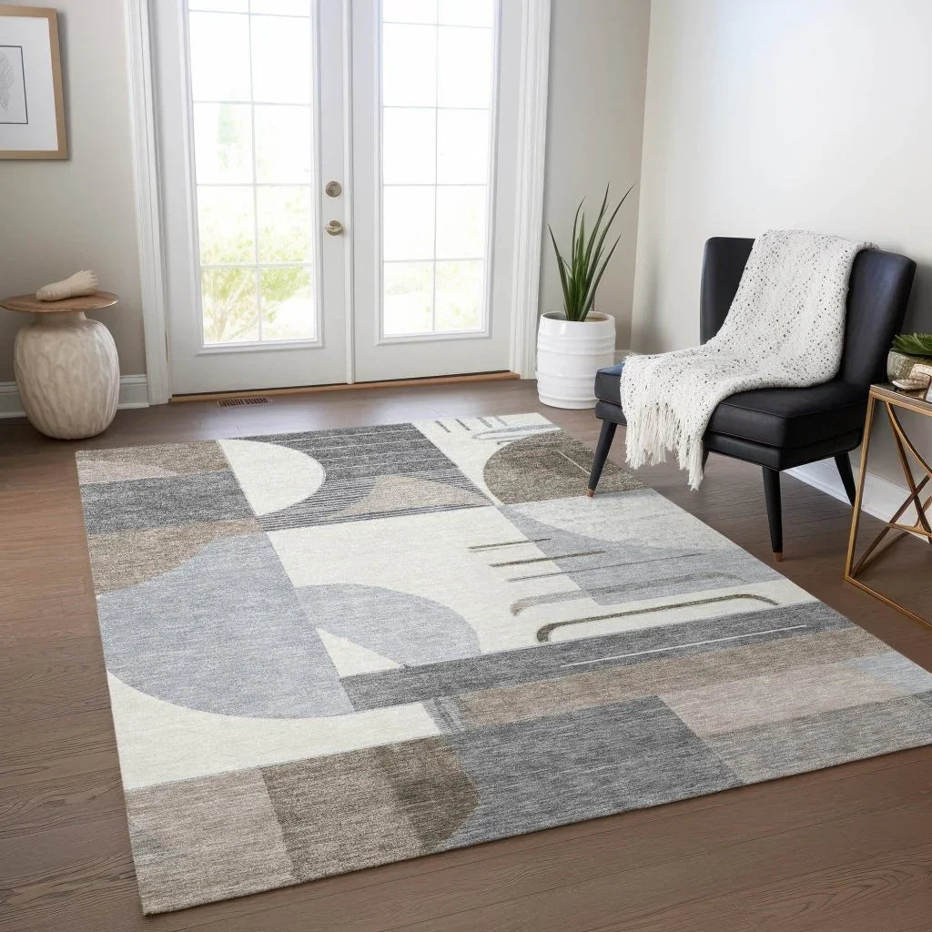 LOOMLAN Rugs Daeira Brown Washable Indoor-Outdoor Rug