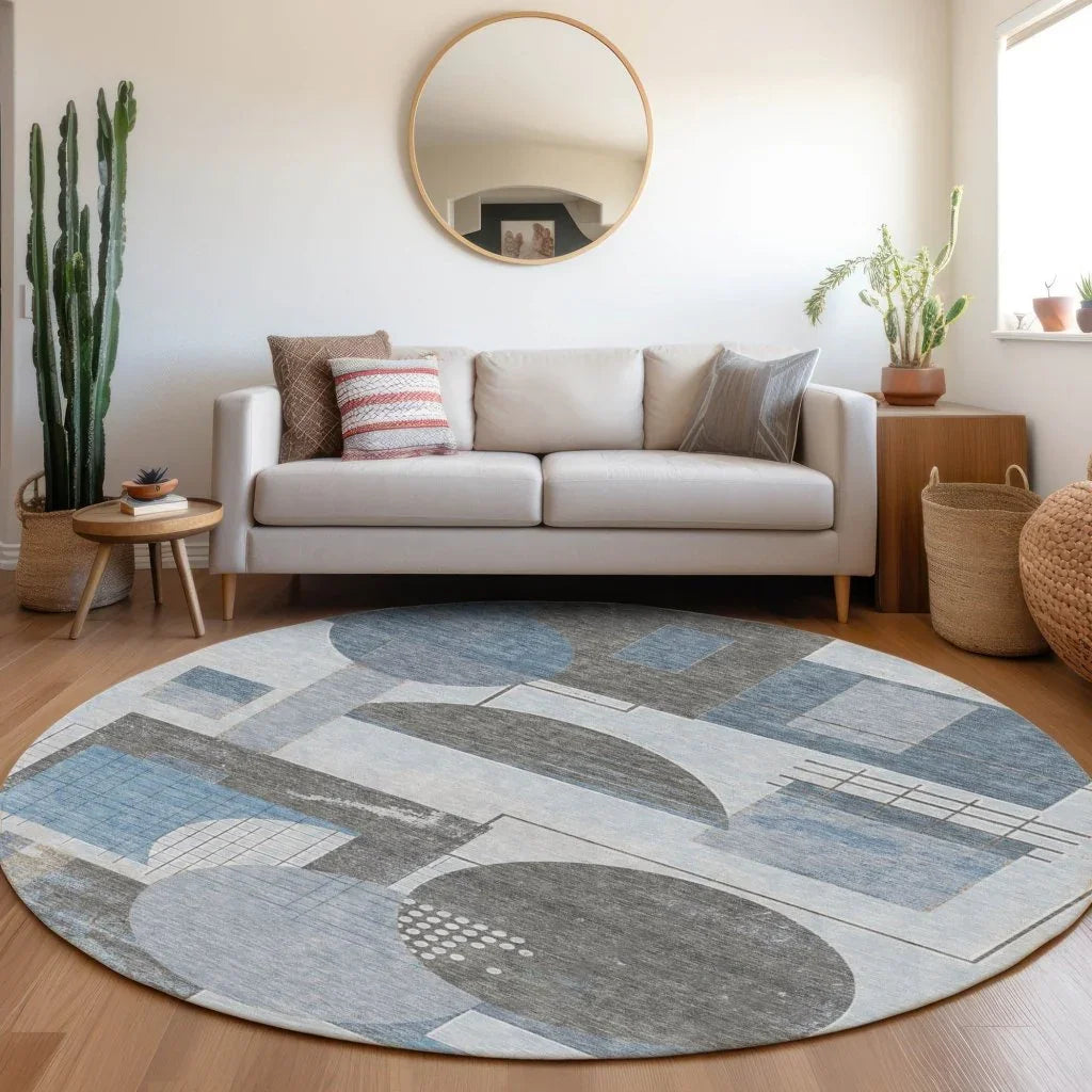 LOOMLAN Rugs Daeon Blue Washable Indoor-Outdoor Rug