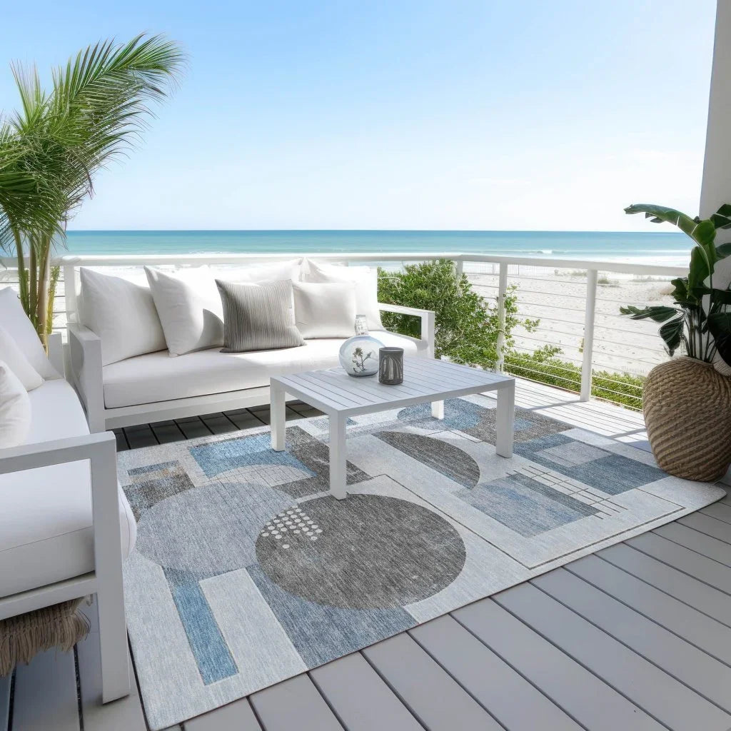 LOOMLAN Rugs Daeon Blue Washable Indoor-Outdoor Rug