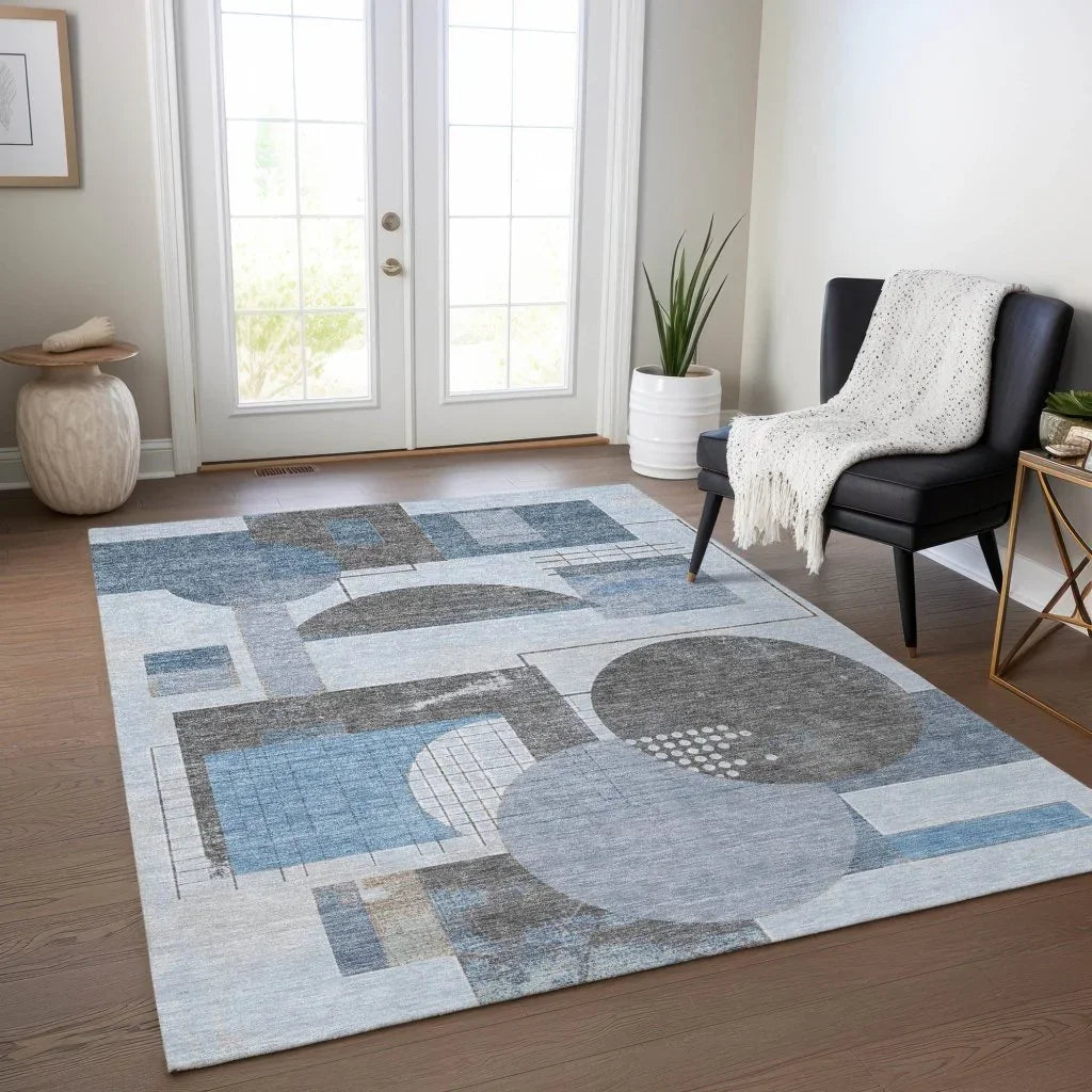 LOOMLAN Rugs Daeon Blue Washable Indoor-Outdoor Rug