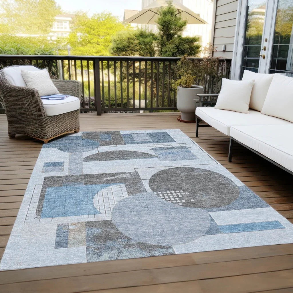 LOOMLAN Rugs Daeon Blue Washable Indoor-Outdoor Rug