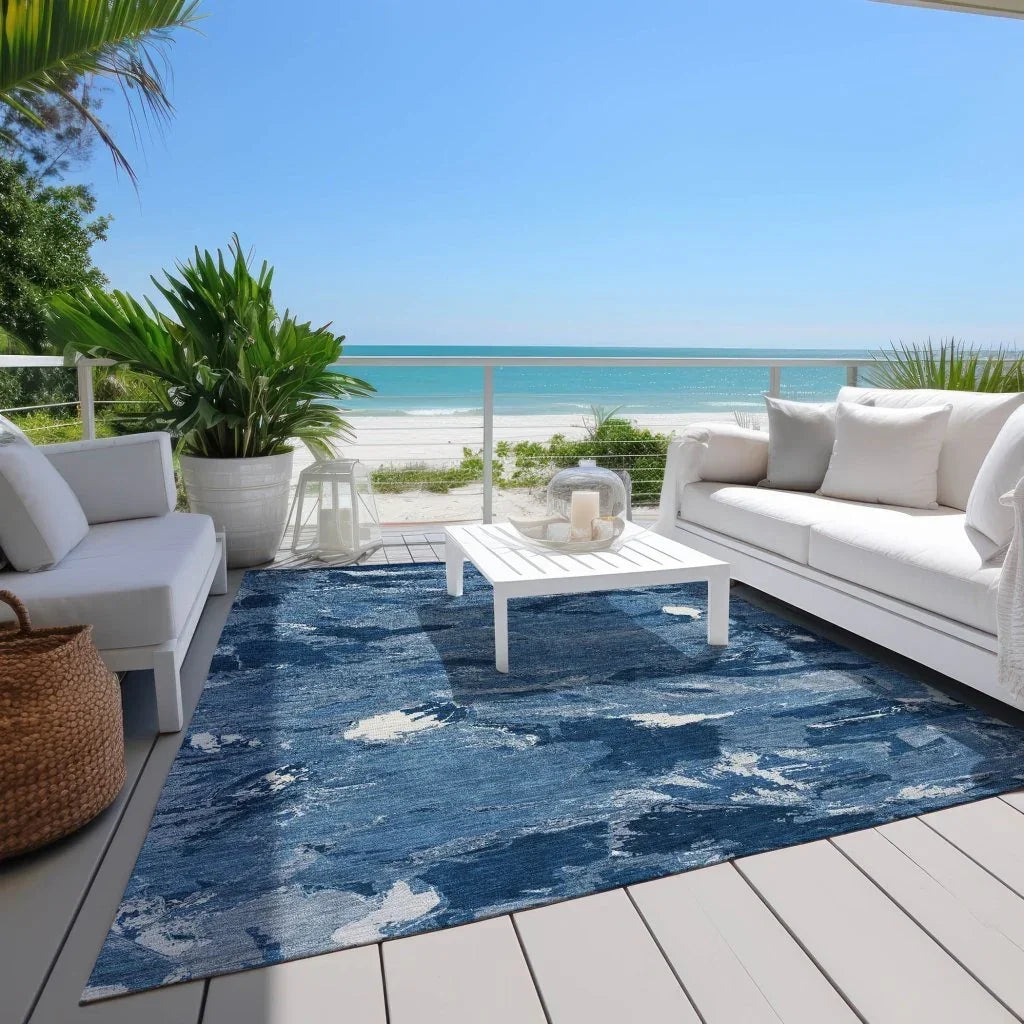 LOOMLAN Rugs Dahlina Blue Washable Indoor-Outdoor Rug