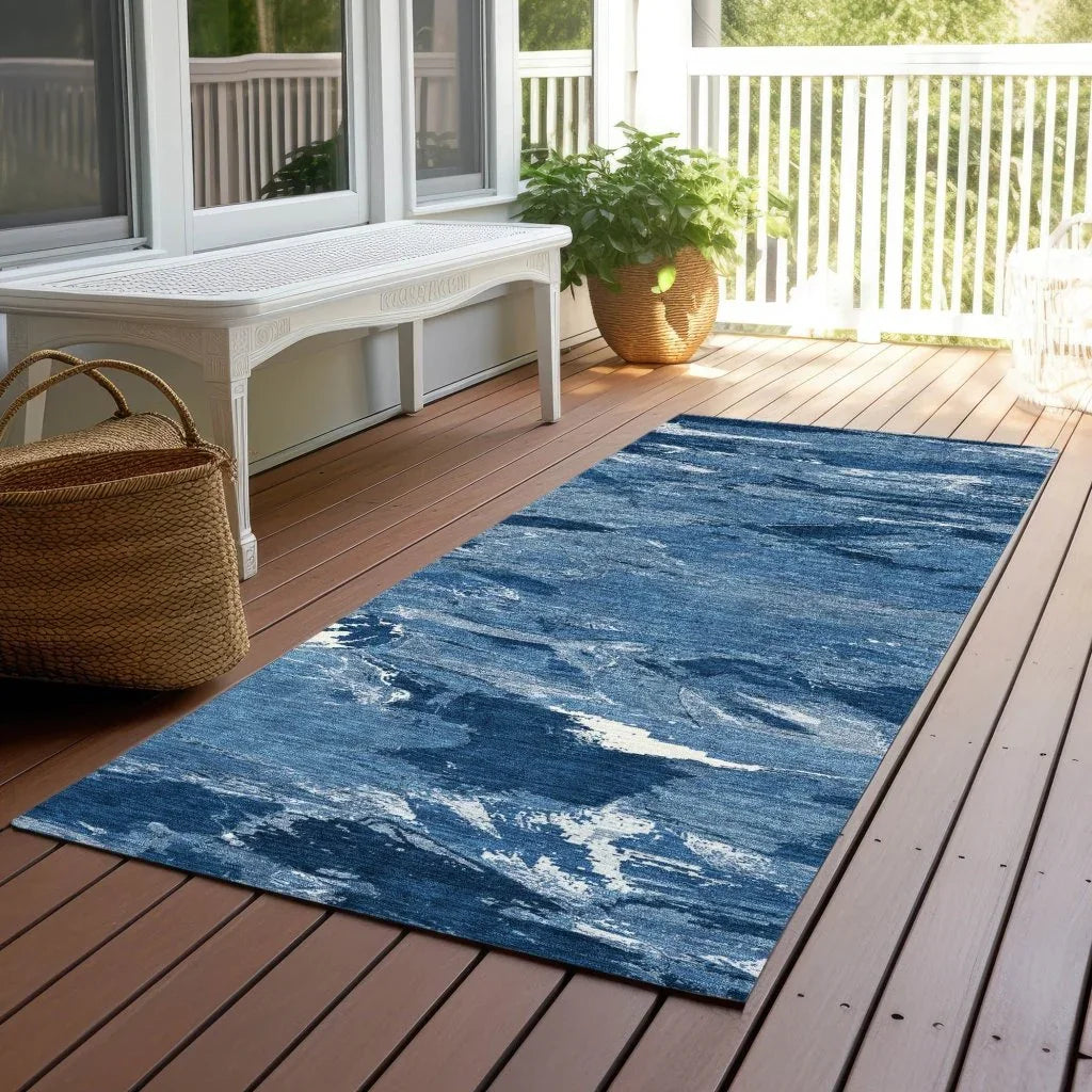 LOOMLAN Rugs Dahlina Blue Washable Indoor-Outdoor Rug