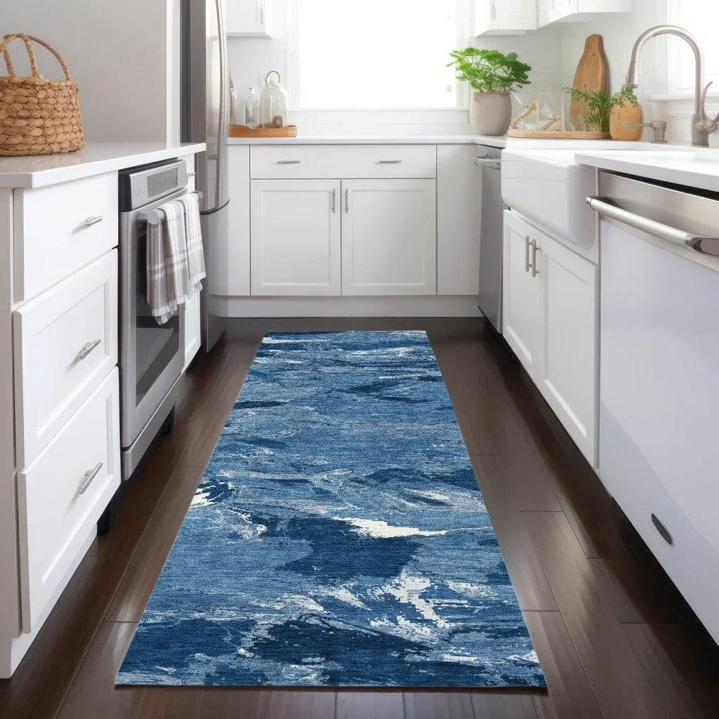 LOOMLAN Rugs Dahlina Blue Washable Indoor-Outdoor Rug