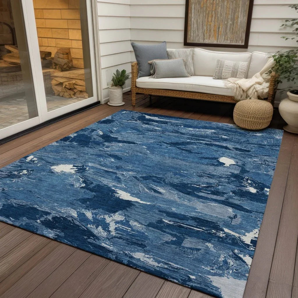 LOOMLAN Rugs Dahlina Blue Washable Indoor-Outdoor Rug