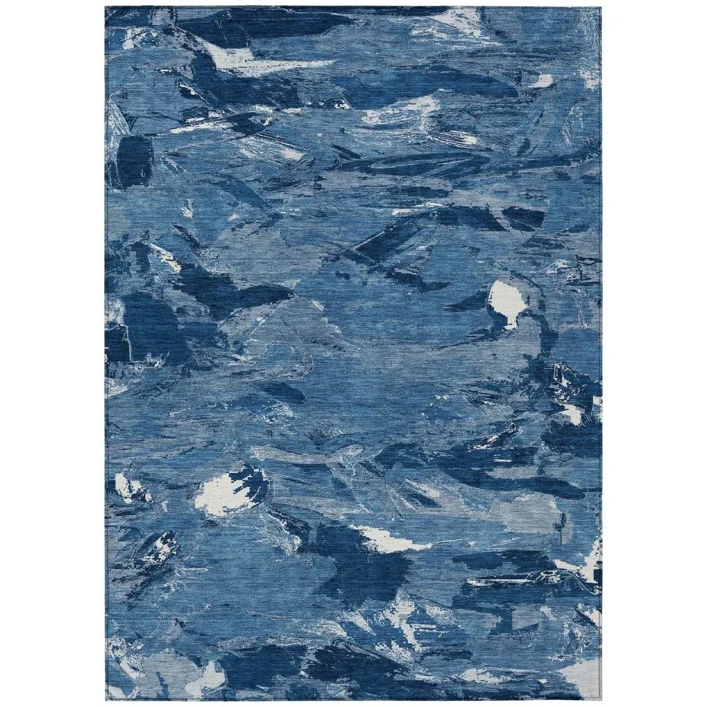 LOOMLAN Rugs Dahlina Blue Washable Indoor-Outdoor Rug