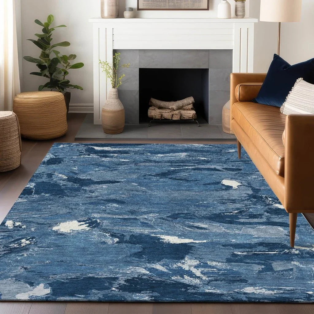 LOOMLAN Rugs Dahlina Blue Washable Indoor-Outdoor Rug