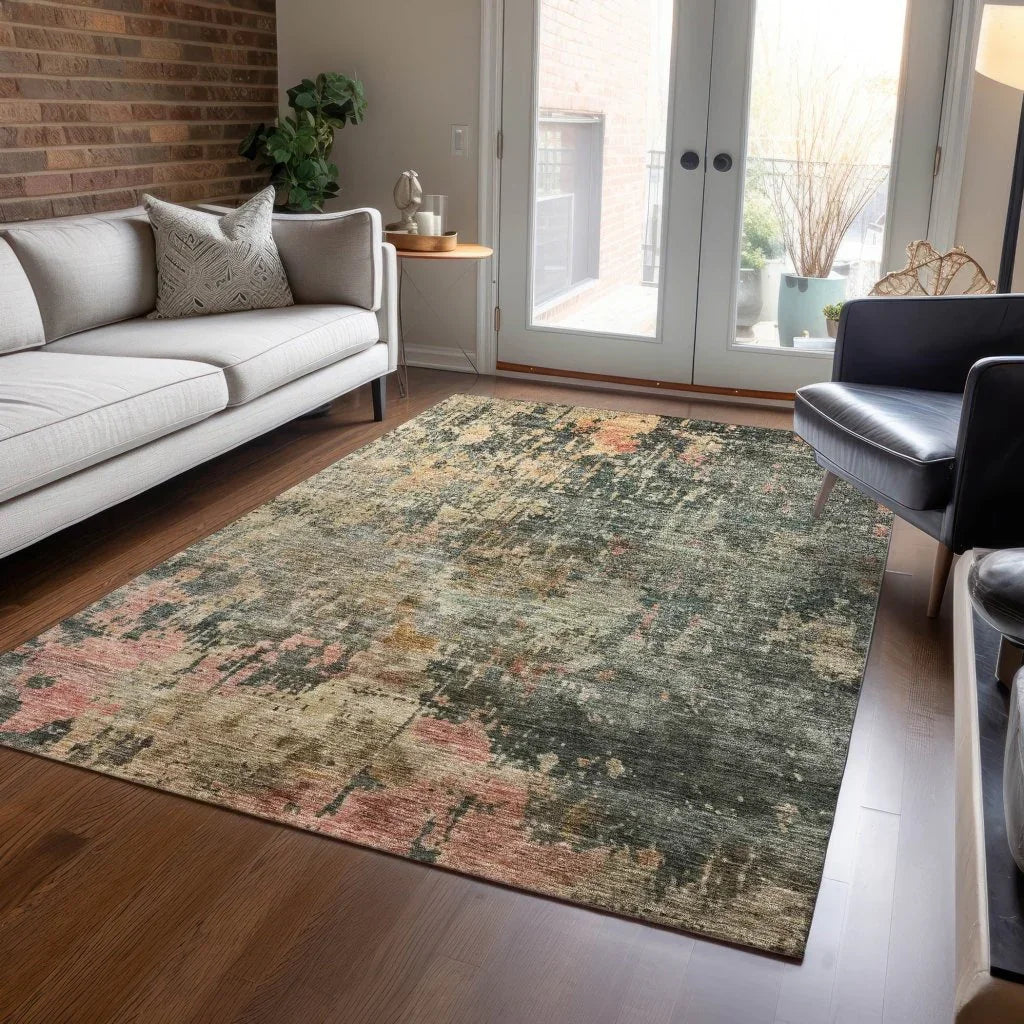 LOOMLAN Rugs Danira Green Washable Indoor-Outdoor Rug