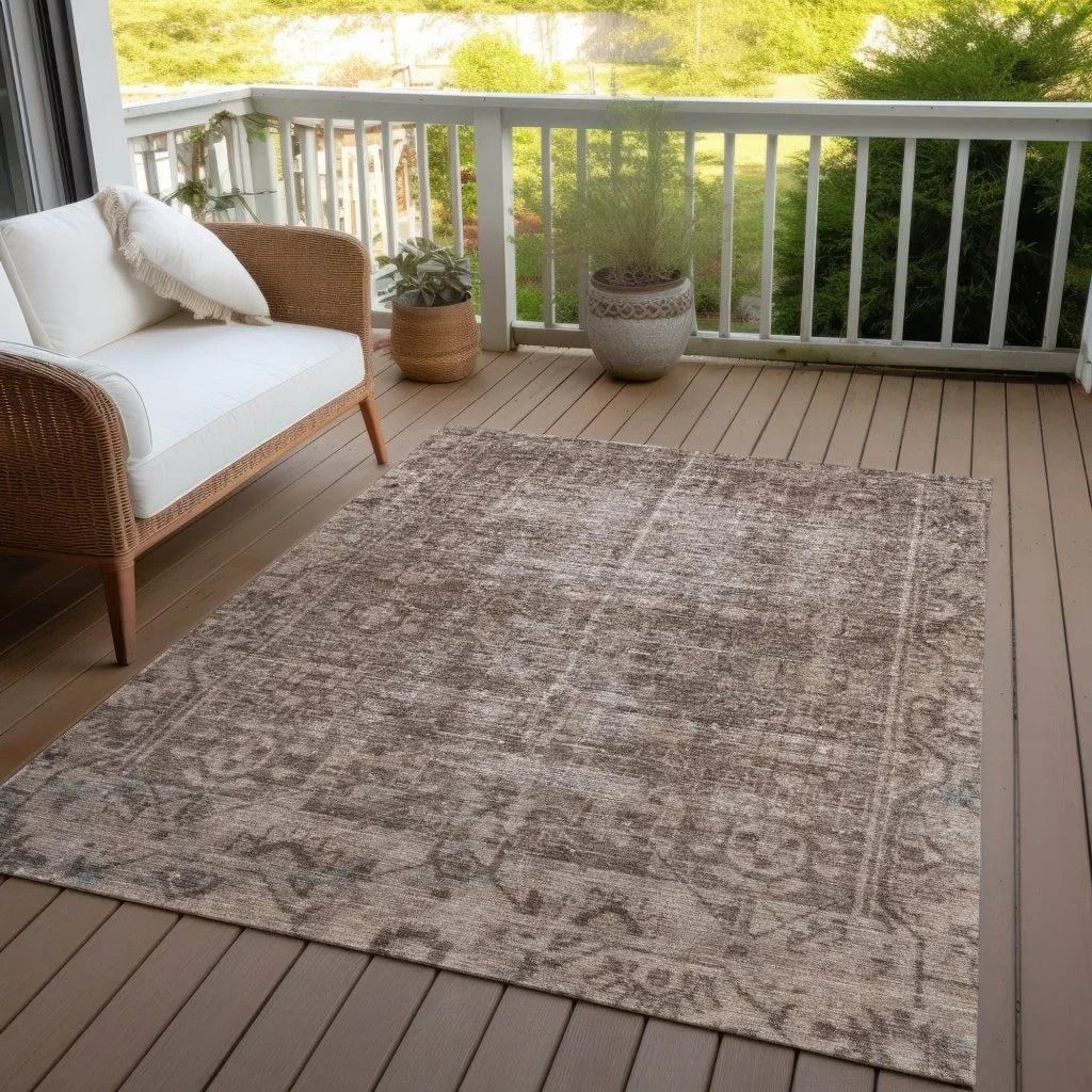 LOOMLAN Rugs Delaura Brown Washable Indoor-Outdoor Rug