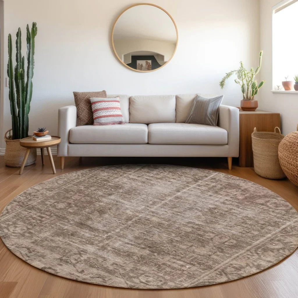LOOMLAN Rugs Delaura Brown Washable Indoor-Outdoor Rug