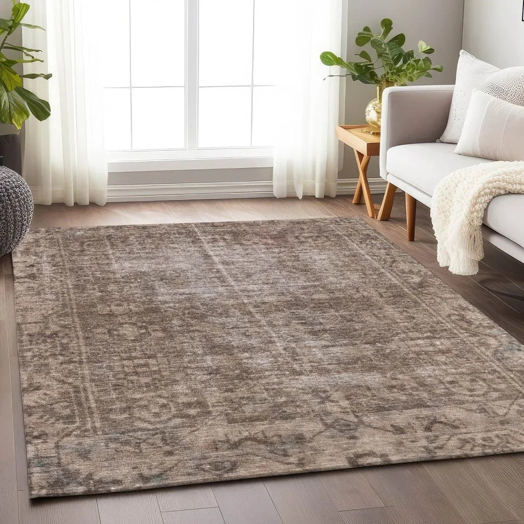 LOOMLAN Rugs Delaura Brown Washable Indoor-Outdoor Rug