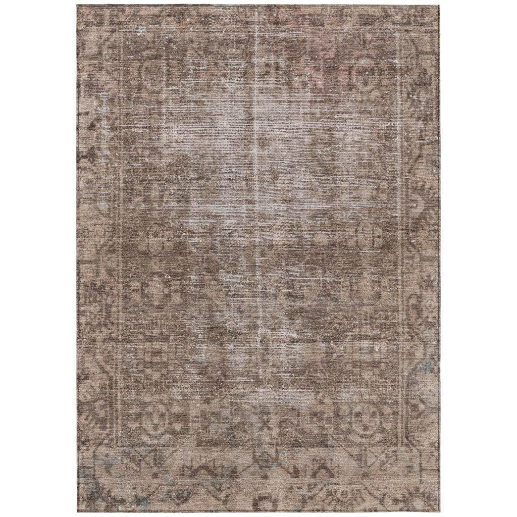 LOOMLAN Rugs Delaura Brown Washable Indoor-Outdoor Rug