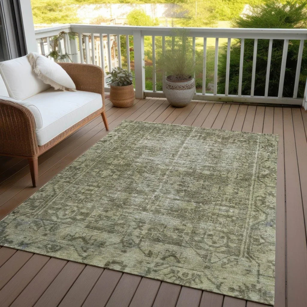 LOOMLAN Rugs Delaura Green Washable Indoor-Outdoor Rug