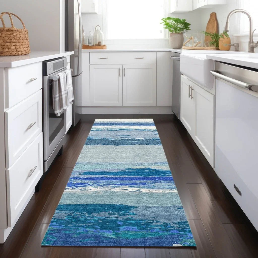 LOOMLAN Rugs Dervika Blue Washable Indoor-Outdoor Rug