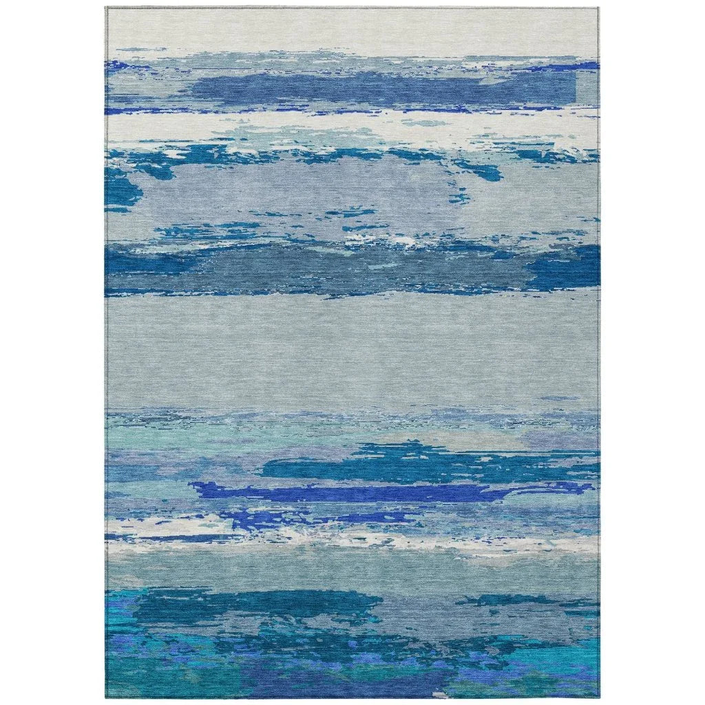 LOOMLAN Rugs Dervika Blue Washable Indoor-Outdoor Rug