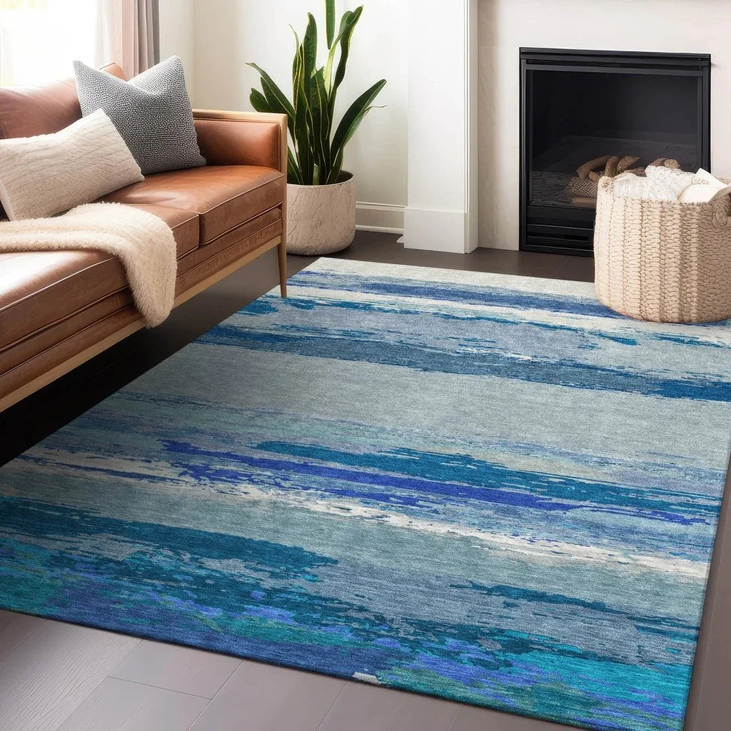 LOOMLAN Rugs Dervika Blue Washable Indoor-Outdoor Rug