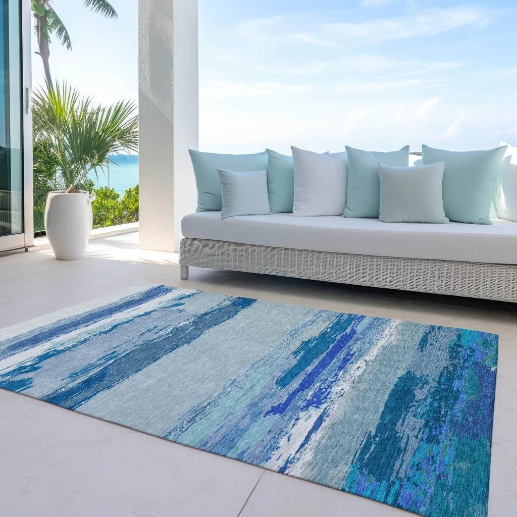 LOOMLAN Rugs Dervika Blue Washable Indoor-Outdoor Rug