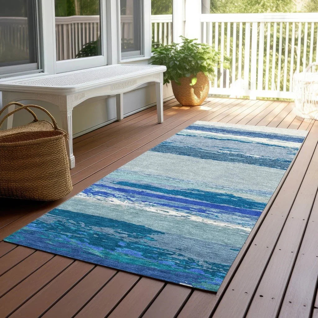 LOOMLAN Rugs Dervika Blue Washable Indoor-Outdoor Rug